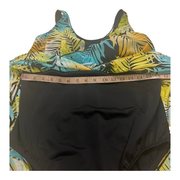 Denim & Co. Beach Printed Tropical Palm V-Neck Surplice Swim Dress Size 16 - Picture 5 of 14